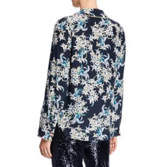 Cinq a Sept Juliet Floral Print Silk Button Front Pajama Style Casual Blouse Top - Picture 2 of 14